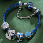 Fox and Seal Sterling Silver Animals Charms Bracelet Set In White Gold Plated (Includes bracelet and all charms shown)