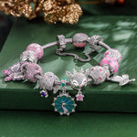 Rosy Whimsy Sterling Silver Animals Charms Bracelet Set With Enamel In White Gold Plated (Includes bracelet and all charms shown)