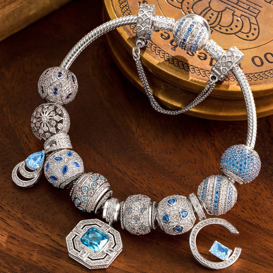 gona- Sterling Silver Art Gallery Stroll Charms Bracelet Set In White Gold Plated (Includes bracelet and all charms shown)