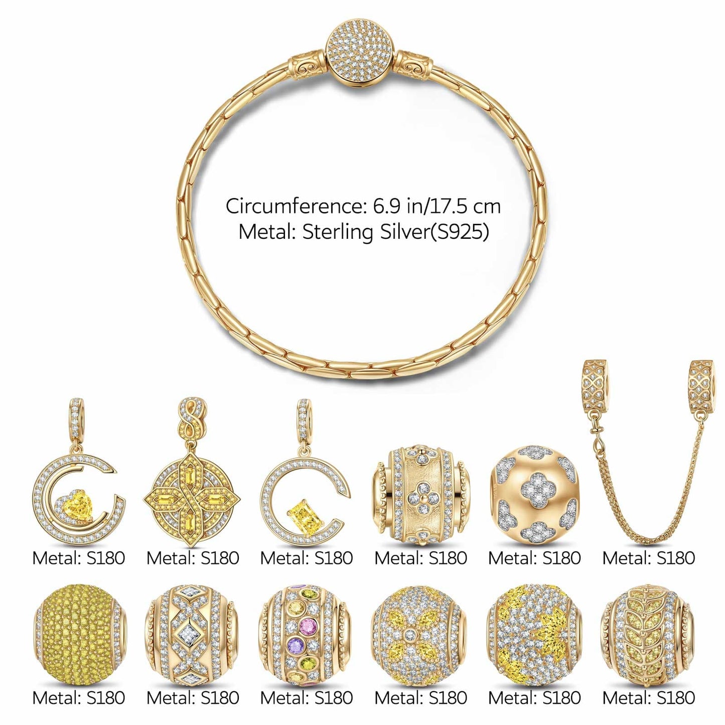 Sterling Silver Rooftop Soiree Charms Bracelet Set In 14K Gold Plated