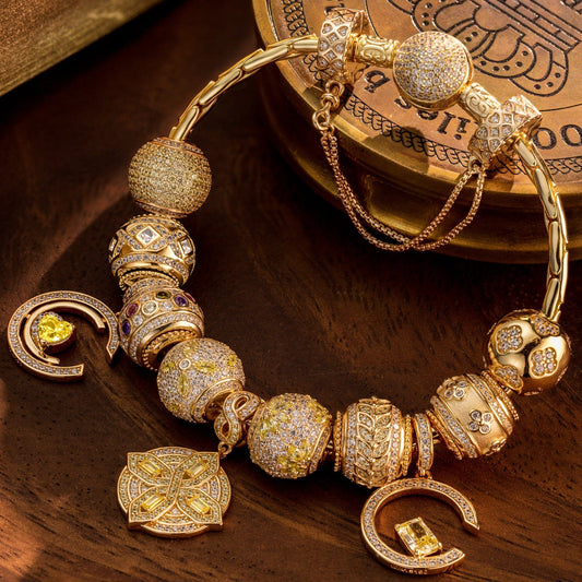 gona- Sterling Silver Rooftop Soiree Charms Bracelet Set In 14K Gold Plated (Includes bracelet and all charms shown)