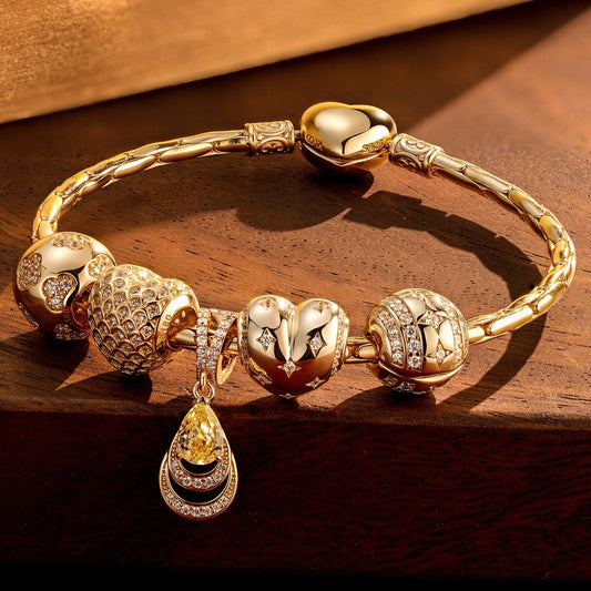 gona- Sterling Silver Starlit Drops Charms Bracelet Set In 14K Gold Plated (Includes bracelet and all charms shown)