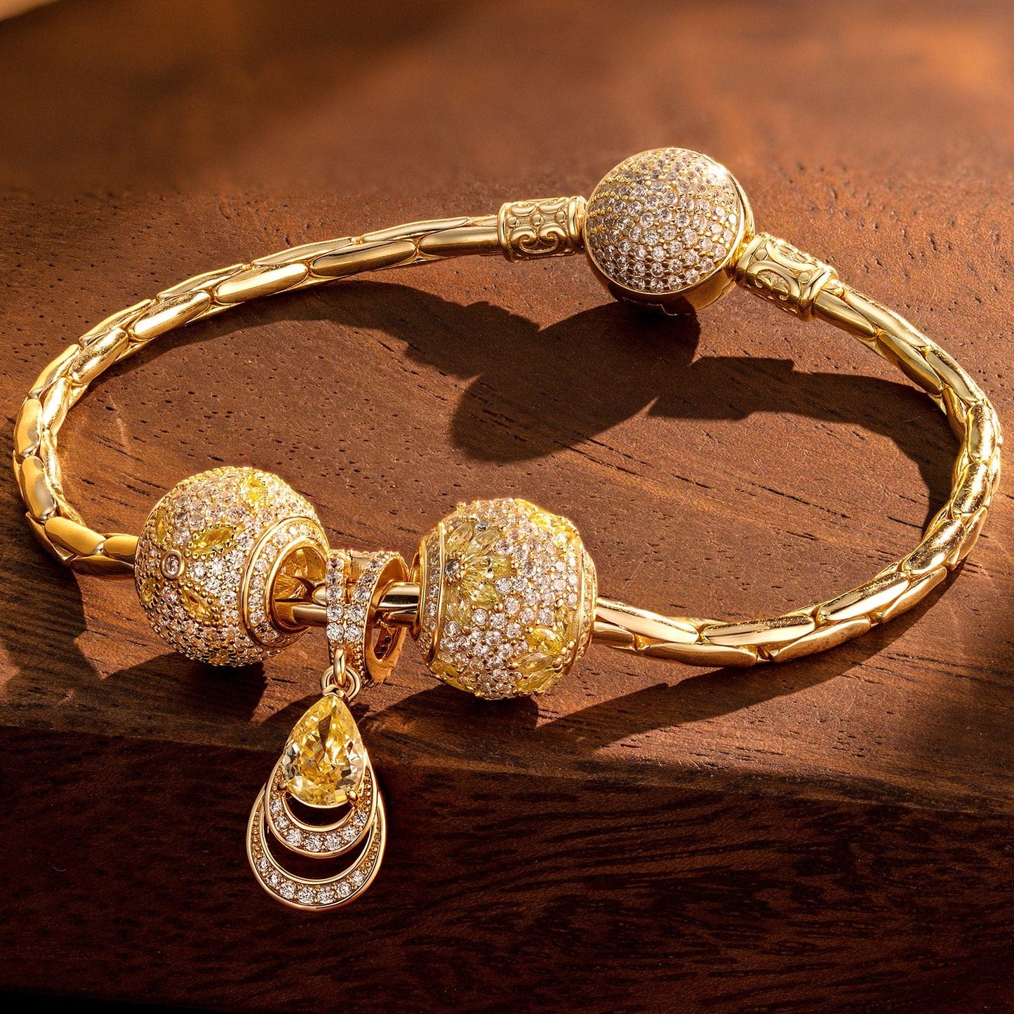 Sterling Silver Opulent Grace Charms Bracelet Set In 14K Gold Plated (Includes bracelet and all charms shown)