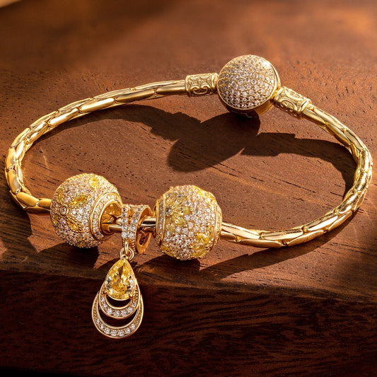 gon- Sterling Silver Opulent Grace Charms Bracelet Set In 14K Gold Plated