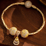 Sterling Silver Opulent Grace Charms Bracelet Set In 14K Gold Plated (Includes bracelet and all charms shown)