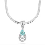 Sterling Silver Flat Snake Chain Mermaid's Tear Charms Necklace Set In White Gold Plated