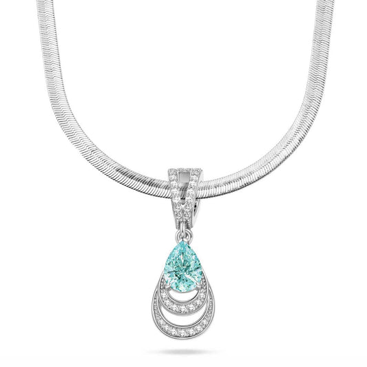 gona- Sterling Silver Flat Snake Chain Mermaid's Tear Charms Necklace Set In White Gold Plated