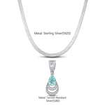 Sterling Silver Flat Snake Chain Mermaid's Tear Charms Necklace Set In White Gold Plated