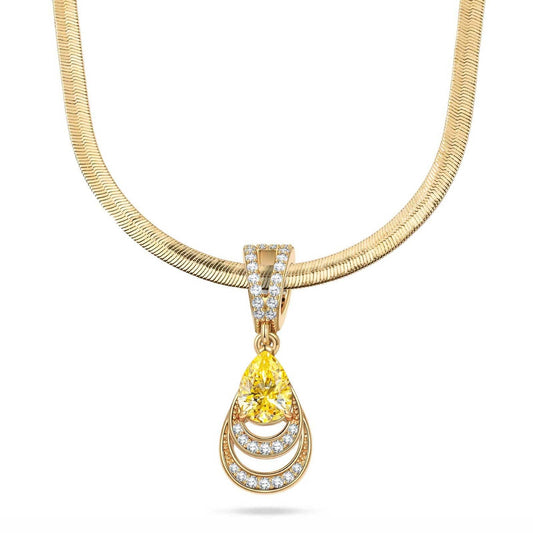 gona- Sterling Silver Flat Snake Chain Mermaid's Tear Charms Necklace Set In 14K Gold Plated