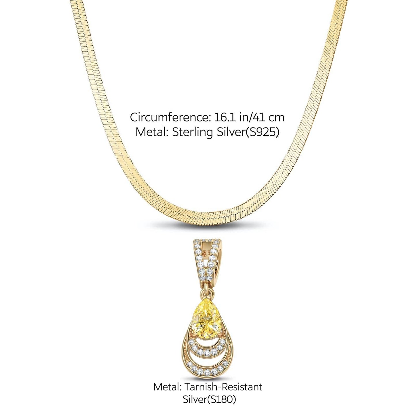Sterling Silver Flat Snake Chain Mermaid's Tear Charms Necklace Set In 14K Gold Plated