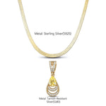 Sterling Silver Flat Snake Chain Mermaid's Tear Charms Necklace Set In 14K Gold Plated