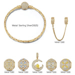 Sterling Silver Heartfelt Clover Charms Bracelet Set In 14K Gold Plated (Includes bracelet and all charms shown)