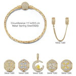 Sterling Silver Heartfelt Clover Charms Bracelet Set In 14K Gold Plated (Includes bracelet and all charms shown)