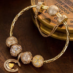 Sterling Silver Heartfelt Clover Charms Bracelet Set In 14K Gold Plated