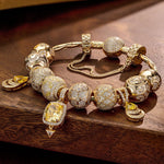 Sterling Silver Clover's Golden Glow Charms Bracelet Set In 14K Gold Plated (Includes bracelet and all charms shown)
