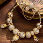 Sterling Silver Clover's Golden Glow Charms Bracelet Set In 14K Gold Plated (Includes bracelet and all charms shown)