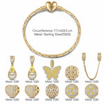 Sterling Silver Sparkling Butterfly Dance Charms Bracelet Set In 14K Gold Plated (Includes bracelet and all charms shown)