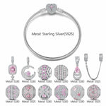 [💥As @JeannieBASMR's Pick] Sterling Silver Drop Of Eternal Love Charms Bracelet Set In White Gold Plated (Includes bracelet and all charms shown)