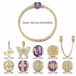Sterling Silver Whispered Wishes Butterfly Charms Bracelet Set With Enamel In 14K Gold Plated (Includes bracelet and all charms shown)