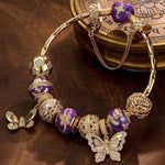 Sterling Silver Whispered Wishes Butterfly Charms Bracelet Set With Enamel In 14K Gold Plated