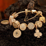 Sterling Silver Blessings and Golden Floral Charms Bracelet Set In 14K Gold Plated