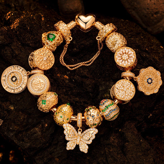 gona- Sterling Silver Easter Egg of Grace Charms Bracelet Set With Enamel In 14K Gold Plated (Includes bracelet and all charms shown)
