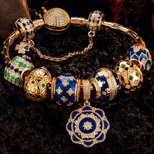 gona- Sterling Silver Easter Blooms Charms Bracelet Set With Enamel In 14K Gold Plated (Includes bracelet and all charms shown)