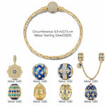 Sterling Silver Easter Blooms Charms Bracelet Set With Enamel In 14K Gold Plated