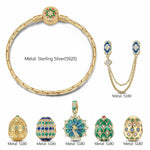 Sterling Silver Brilliance in Blue-Green Charms Bracelet Set With Enamel In 14K Gold Plated (Includes bracelet and all charms shown)