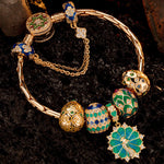 Sterling Silver Brilliance in Blue-Green Charms Bracelet Set With Enamel In 14K Gold Plated (Includes bracelet and all charms shown)