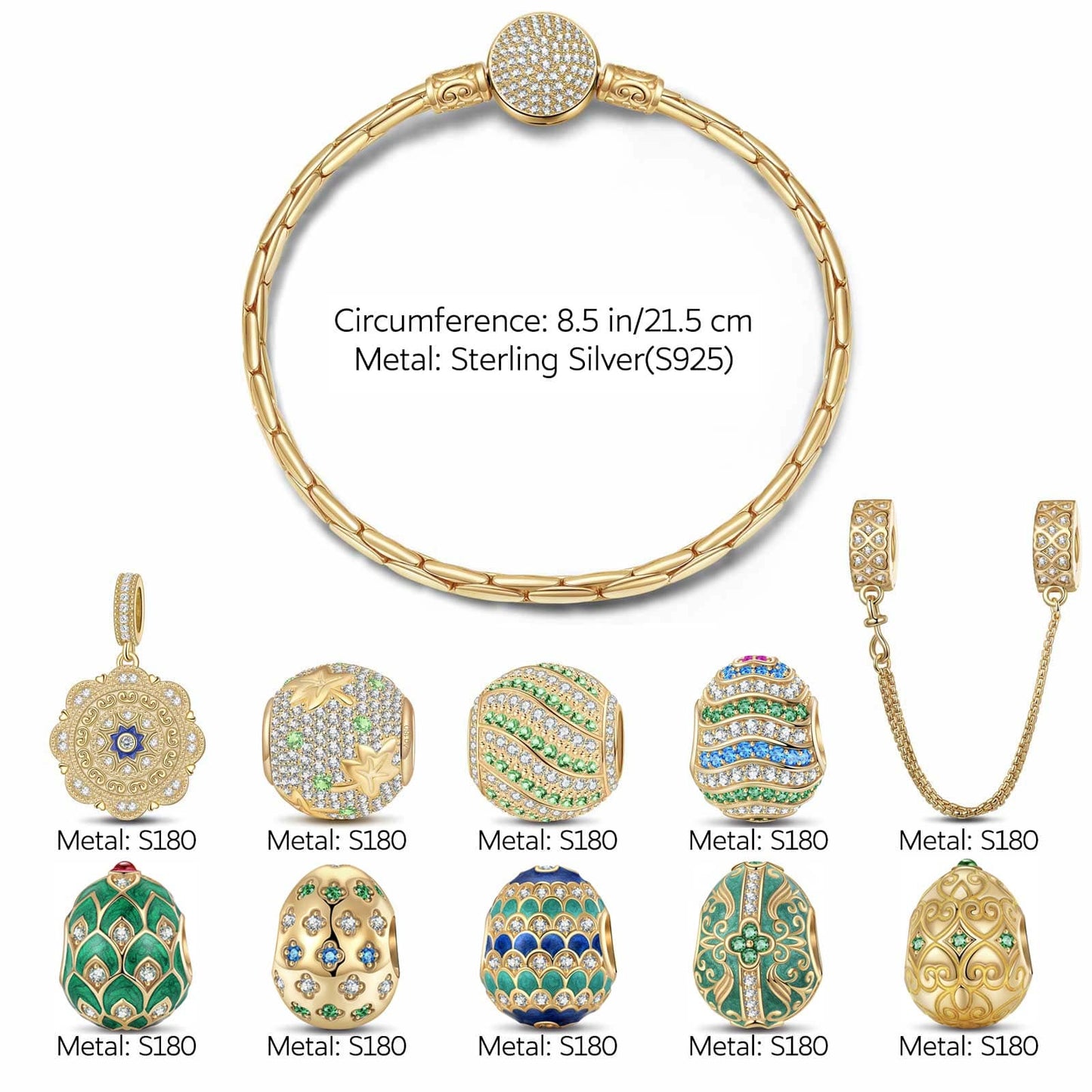 Sterling Silver Easter Treasures Charms Bracelet Set With Enamel In 14K Gold Plated (Includes bracelet and all charms shown)