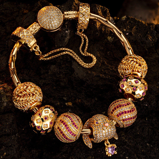 gona- Sterling Silver Easter Egg and Bunny Charms Bracelet Set In 14K Gold Plated (Includes bracelet and all charms shown)