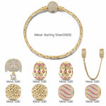 Sterling Silver Easter Egg and Bunny Charms Bracelet Set In 14K Gold Plated (Includes bracelet and all charms shown)