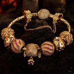 Sterling Silver Easter Egg and Bunny Charms Bracelet Set In 14K Gold Plated (Includes bracelet and all charms shown)