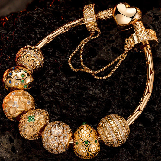 gona- Sterling Silver Golden Birth Charms Bracelet Set In 14K Gold Plated (Includes bracelet and all charms shown)