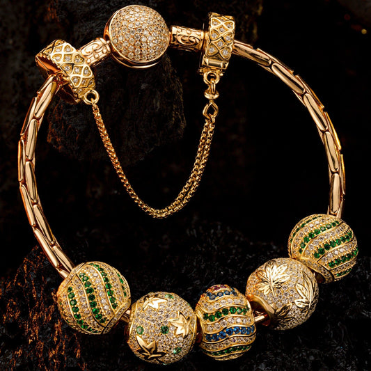 gona- Sterling Silver Emerald of Life Charms Bracelet Set In 14K Gold Plated (Includes bracelet and all charms shown)