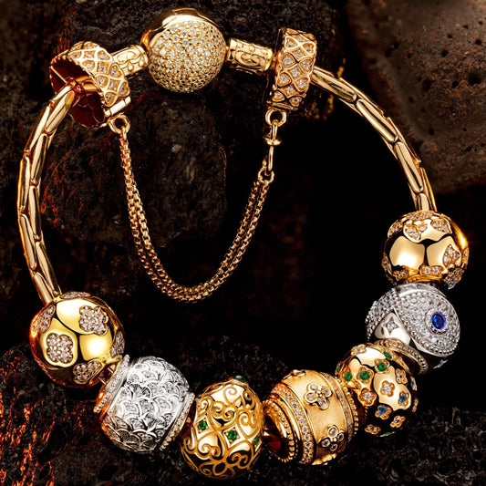 gona- Sterling Silver Hope's Rebirth Charms Bracelet Set, Featuring Dual Plating in 14K Gold and White Gold (Includes bracelet and all charms shown)