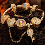 Sterling Silver Unlock the Color Bloom Charms Bracelet Set In 14K Gold Plated