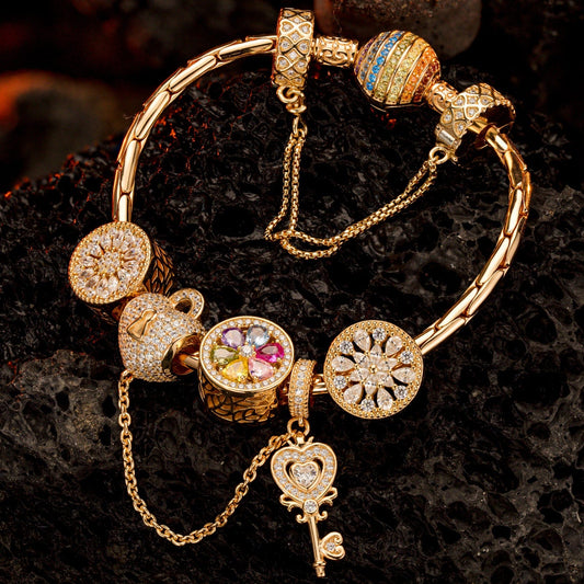 gon- Sterling Silver Unlock the Color Bloom Charms Bracelet Set In 14K Gold Plated (Includes bracelet and all charms shown)