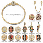 Sterling Silver Easter Blooming Charms Bracelet Set With Enamel In 14K Gold Plated (Includes bracelet and all charms shown)