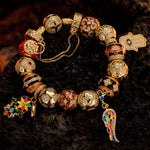 Sterling Silver Easter Blooming Charms Bracelet Set With Enamel In 14K Gold Plated (Includes bracelet and all charms shown)