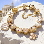 Sterling Silver Eternal Love and Guardian Charms Bracelet Set In 14K Gold Plated (Includes bracelet and all charms shown)