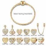Sterling Silver Eternal Love and Guardian Charms Bracelet Set In 14K Gold Plated (Includes bracelet and all charms shown)