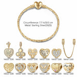 Sterling Silver Eternal Love and Guardian Charms Bracelet Set In 14K Gold Plated (Includes bracelet and all charms shown)