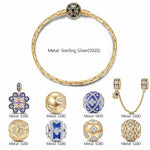 Sterling Silver Easter Deco Charms Bracelet Set With Enamel, Featuring Dual Plating in 14K Gold and White Gold (Includes bracelet and all charms shown)