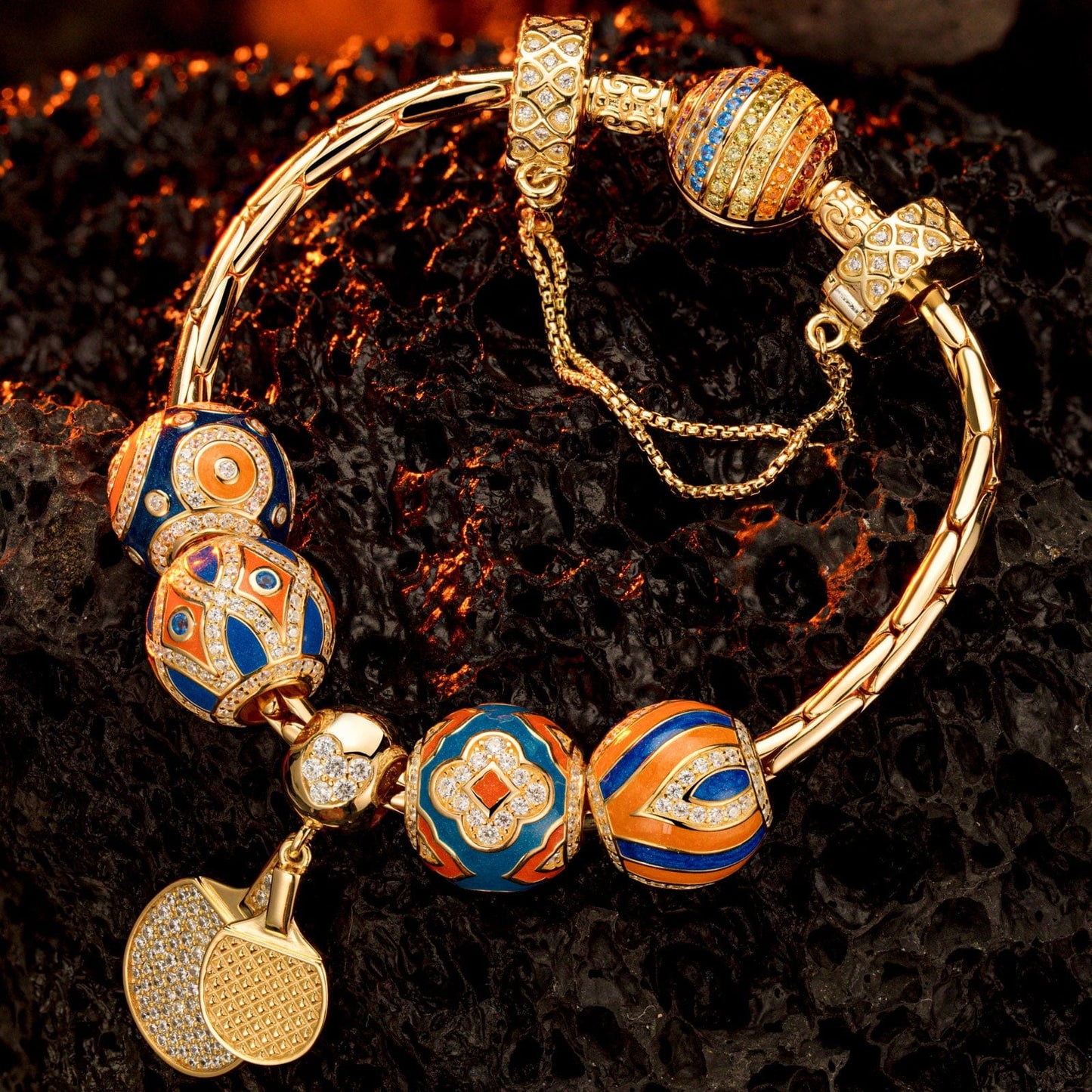 Sterling Silver Dynamic Duo Charms Bracelet Set With Enamel In 14K Gold Plated