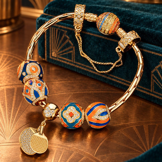 gona- Sterling Silver Dynamic Duo Charms Bracelet Set With Enamel In 14K Gold Plated (Includes bracelet and all charms shown)