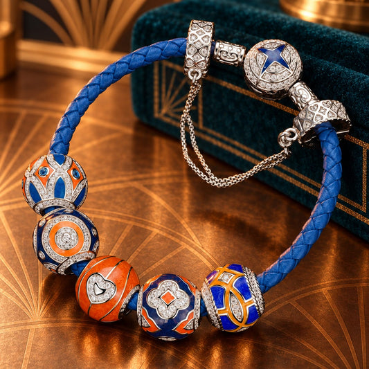 gona- Sterling Silver Sporty Fusion Charms Bracelet Set With Enamel In White Gold Plated (Includes bracelet and all charms shown)