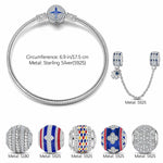 Sterling Silver Rotating Good Fortune Charms Bracelet Set With Enamel In White Gold Plated