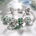 Sterling Silver Verdant Clover Treasures Charms Bracelet Set In White Gold Plated (Includes bracelet and all charms shown)